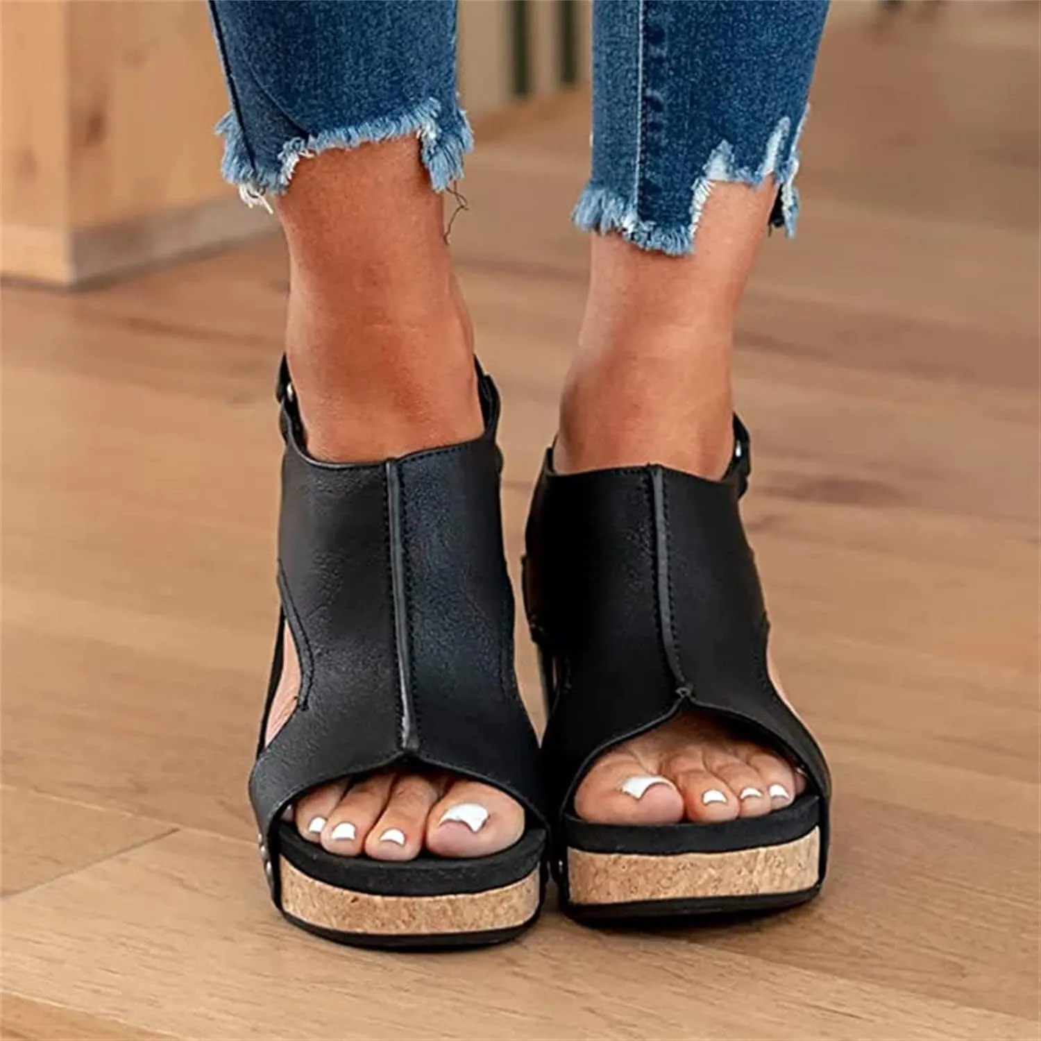 Ladmiple Sandals for Women Dressy Summer,Women's Comfy Espadrille Wedge Platform Sandals Ankle Buckle Open Toe Sandals