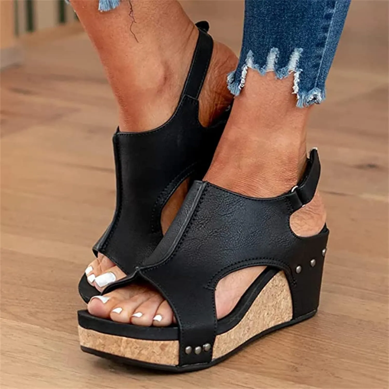 Ladmiple Sandals for Women Dressy Summer,Women's Comfy Espadrille Wedge Platform Sandals Ankle Buckle Open Toe Sandals
