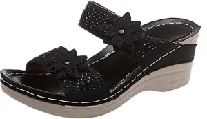 Ladmiple Sandals Women 2023 Fashion Flower Orthopedic Flip Flops Arch Support Wedge Slippers Casual Roman Slip On Sandal