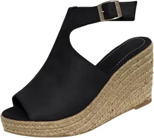 Ladmiple Sandals Women Comfortable Dressy Wedge Platform Espadrilles Sandals Open Toe Ankle Strap Casual Summer Dress Shoes