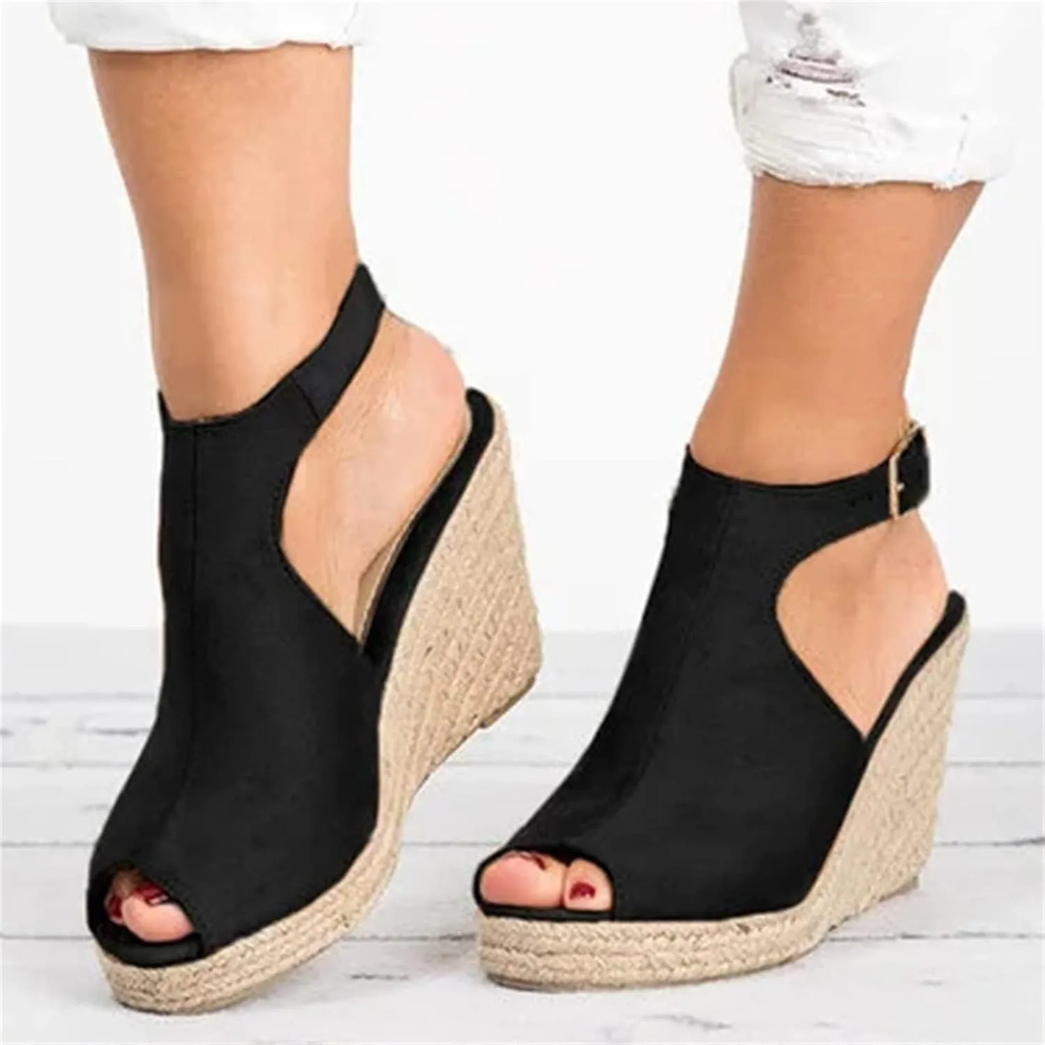 Ladmiple Sandals Women Comfortable Dressy Wedge Platform Espadrilles Sandals Open Toe Ankle Strap Casual Summer Dress Shoes