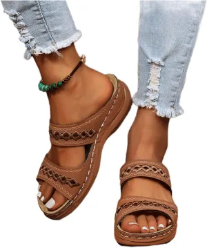 Ladmiple Sandals Women Comfortable Flower Orthopedic Flip Flops Arch Support Wedge Slippers Casual Roman Slip On Sandal