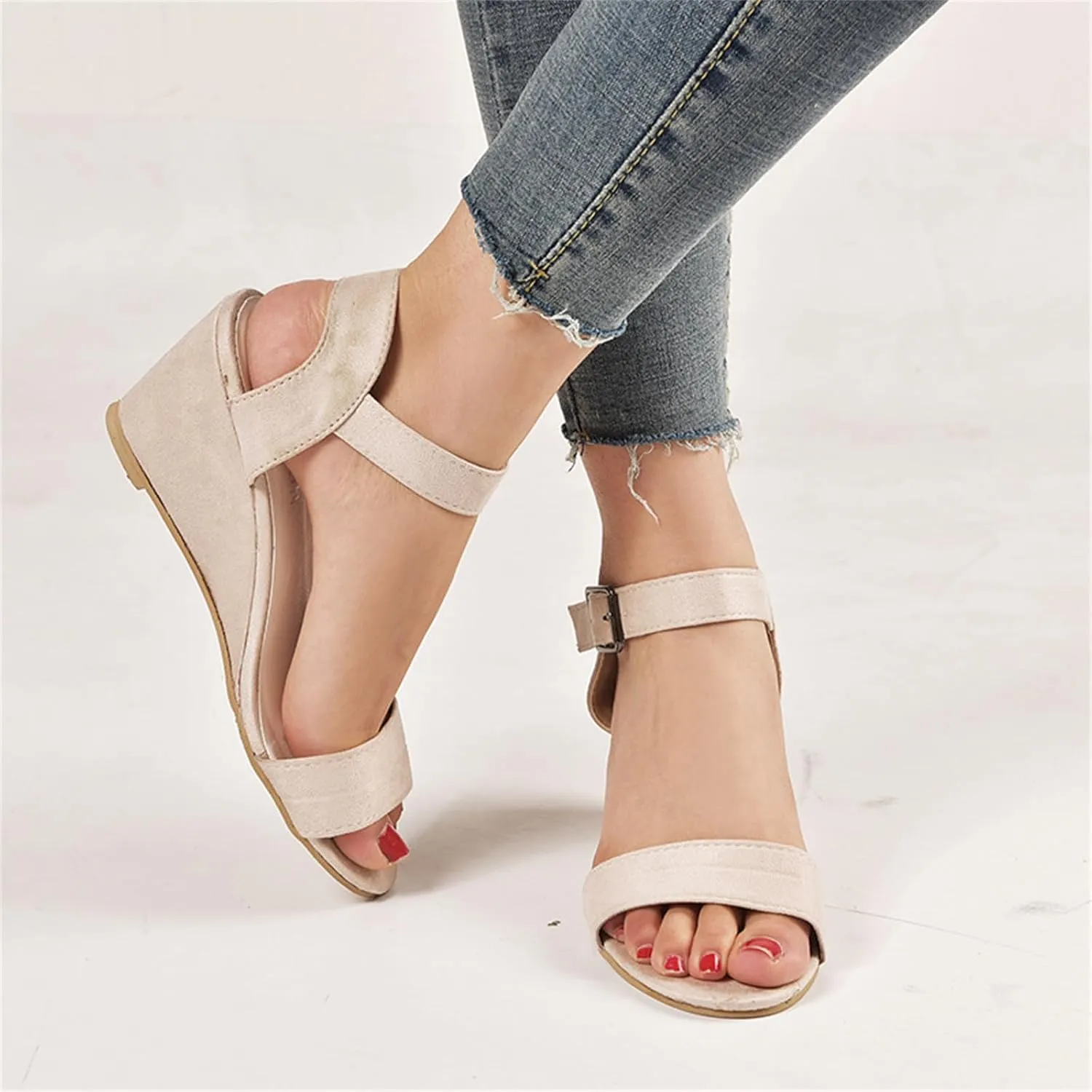 Ladmiple Summer Sandals for Women 2023 Comfy Ankle Strap Slip On Wedge Sandal Open Toe Casual High Heels Platform Wedges