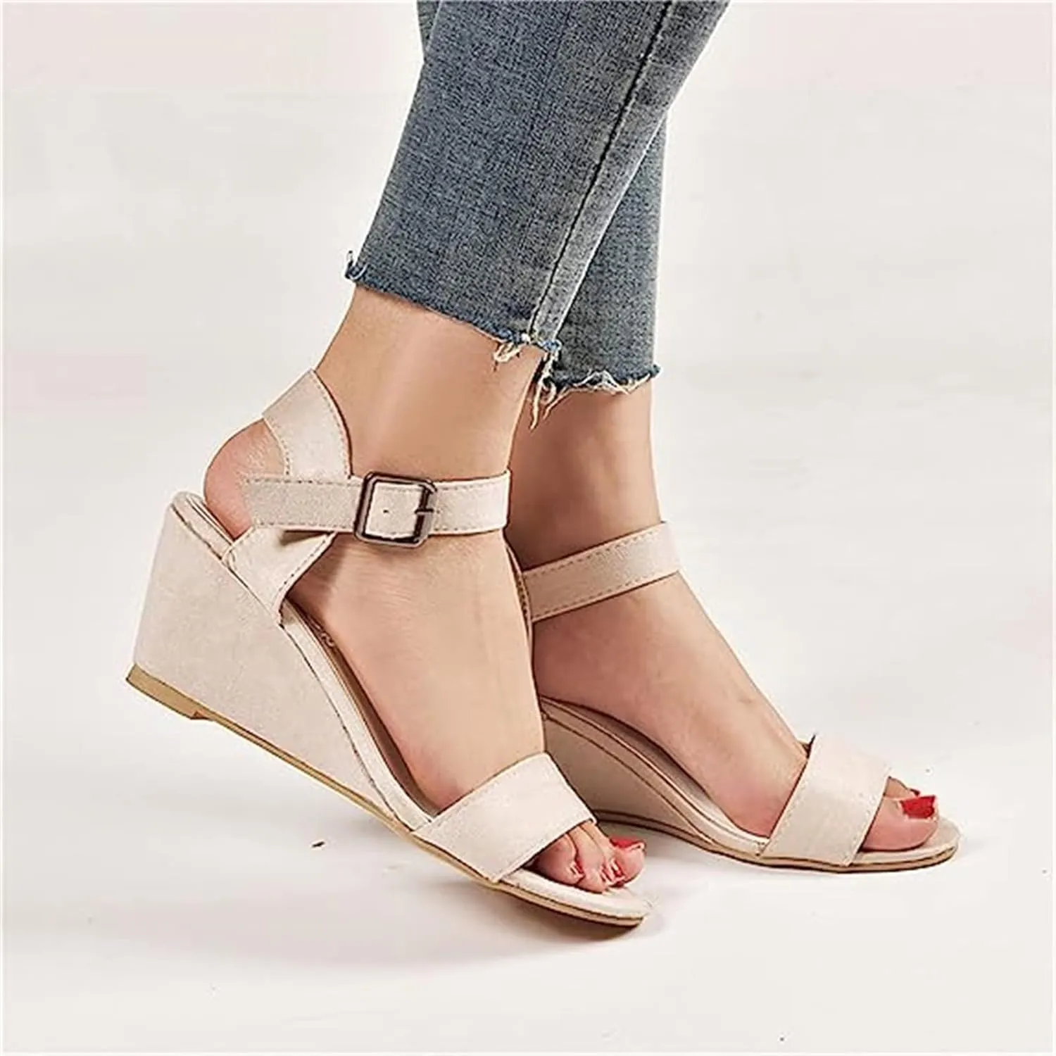 Ladmiple Summer Sandals for Women 2023 Comfy Ankle Strap Slip On Wedge Sandal Open Toe Casual High Heels Platform Wedges