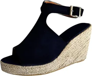 Ladmiple Summer Sandals for Women 2023 Comfy Ankle Strap Slip On Wedge Sandal Open Toe Casual High Heels Platform Wedges