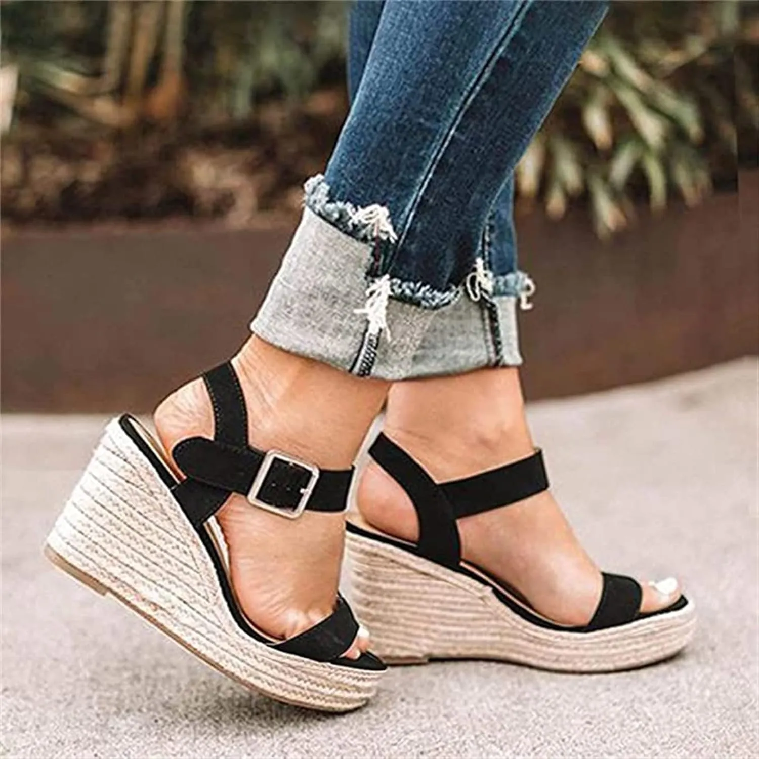 Ladmiple Summer Sandals for Women 2023 Fashion Floral Platform Ankle Strap Wedge Sandals Open Toe Comfy High Heel Shoes