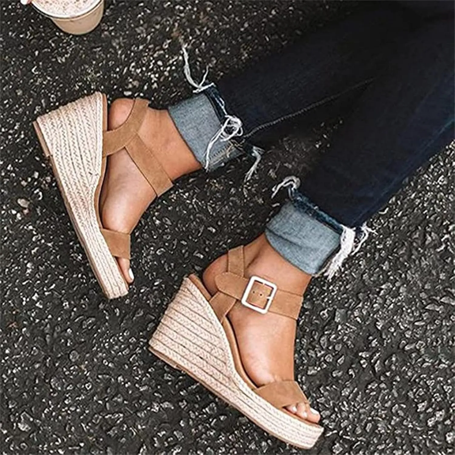 Ladmiple Summer Sandals for Women 2023 Fashion Floral Platform Ankle Strap Wedge Sandals Open Toe Comfy High Heel Shoes