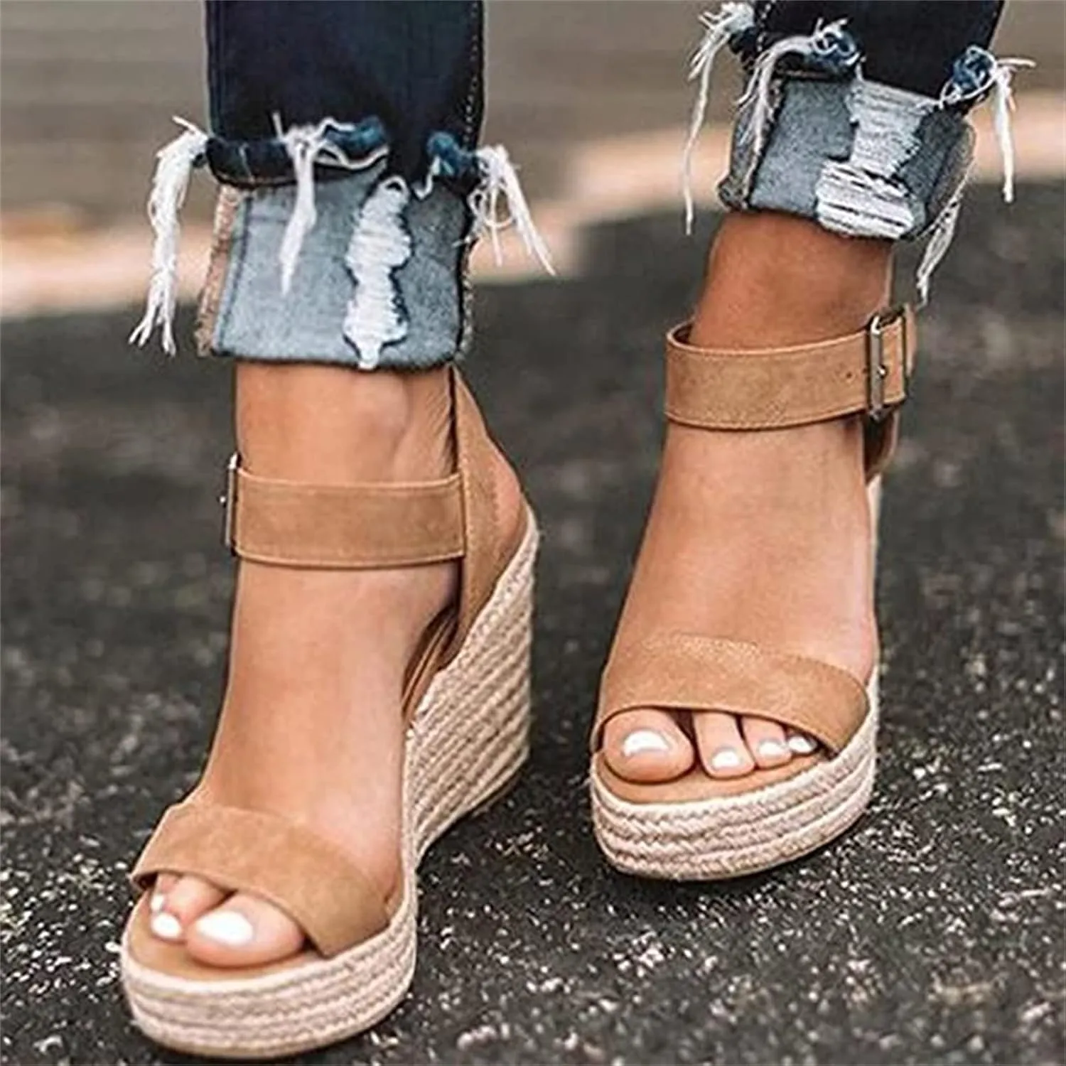 Ladmiple Summer Sandals for Women 2023 Fashion Floral Platform Ankle Strap Wedge Sandals Open Toe Comfy High Heel Shoes