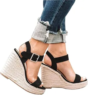 Ladmiple Summer Sandals for Women 2023 Fashion Floral Platform Ankle Strap Wedge Sandals Open Toe Comfy High Heel Shoes