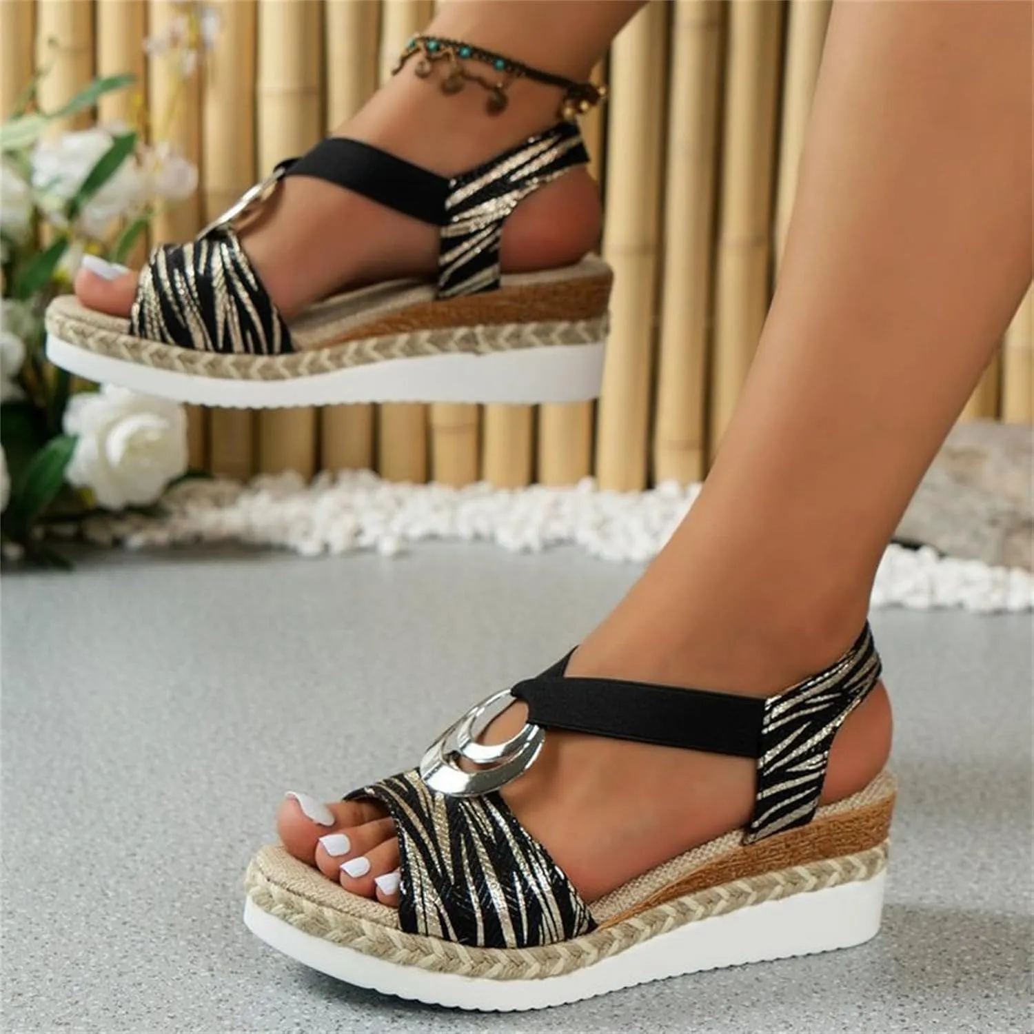 Ladmiple Summer Sandals for Women 2023 Platform Slip On Strappy Wedge Sandals Open Toe Comfy Beach High Heel Flip Flops