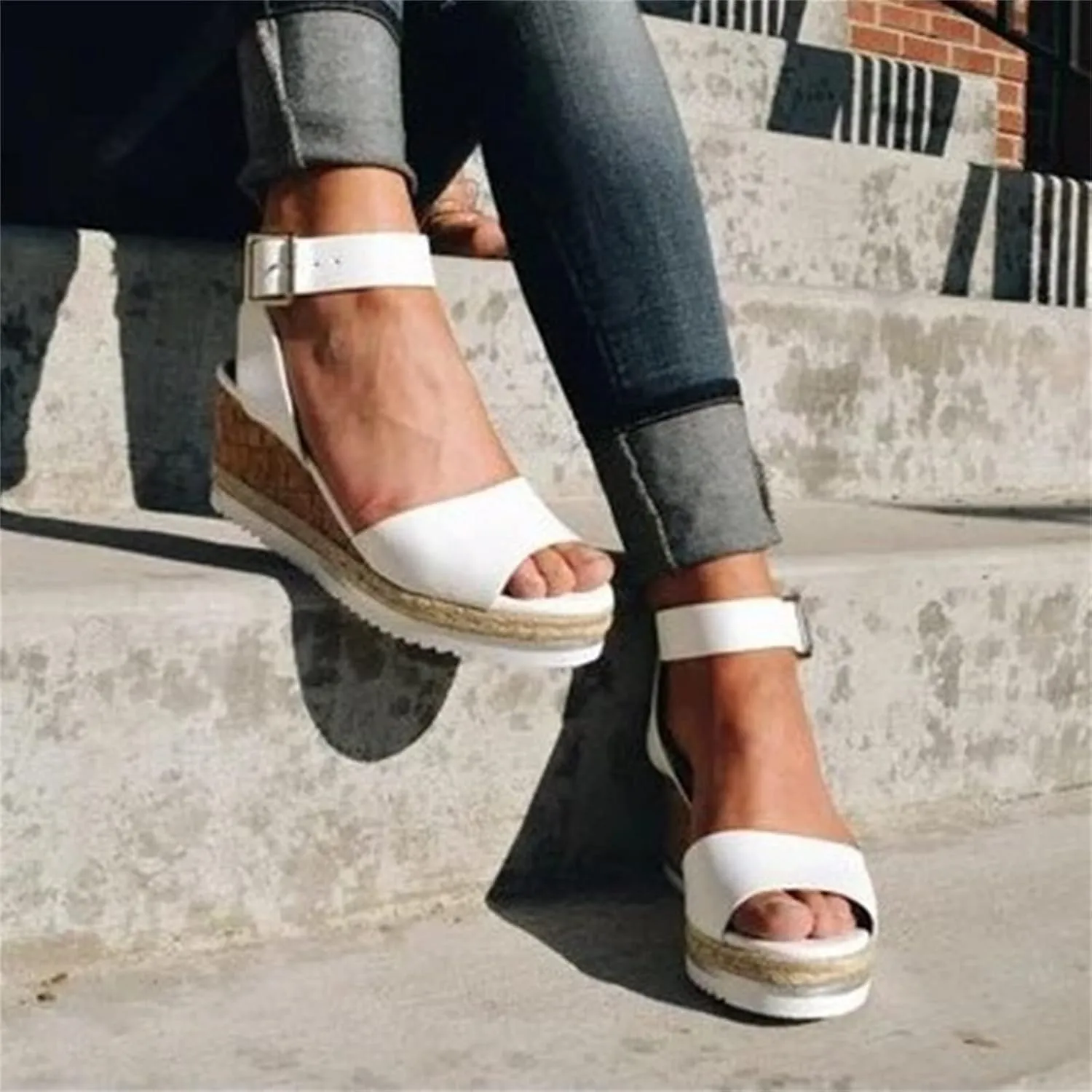 Ladmiple Summer Sandals for Women 2023 Platform Slip On Wedge Sandals Open Toe Casual Comfy Beach Party Mid Heeled Shoes