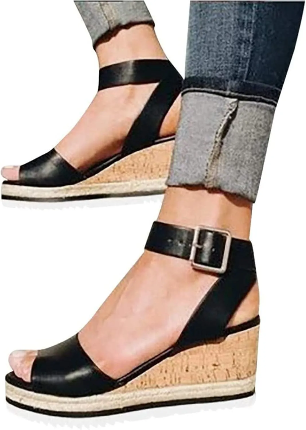 Ladmiple Summer Sandals for Women 2023 Platform Slip On Wedge Sandals Open Toe Casual Comfy Beach Party Mid Heeled Shoes