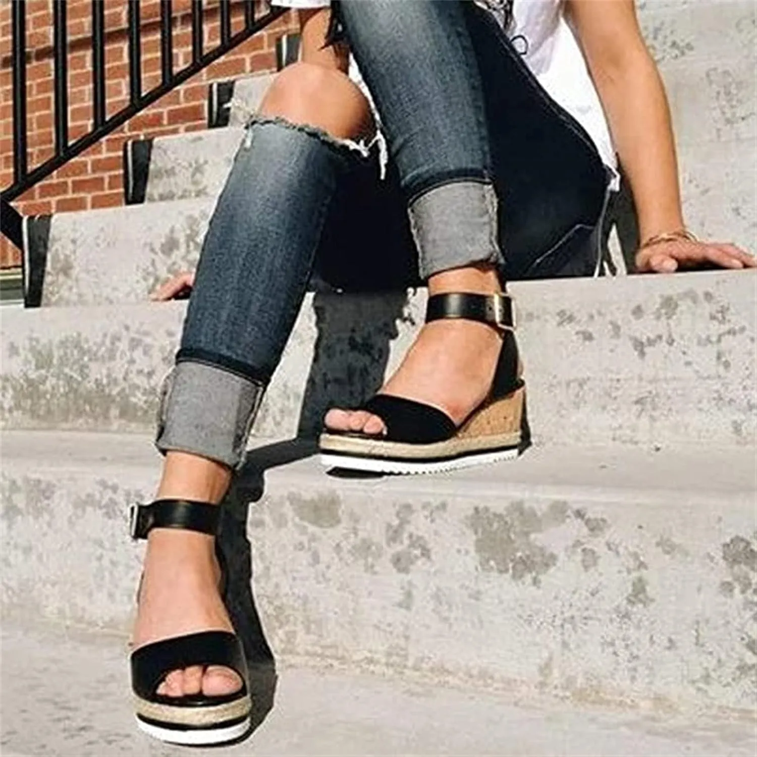 Ladmiple Summer Sandals for Women 2023 Platform Slip On Wedge Sandals Open Toe Casual Comfy Beach Party Mid Heeled Shoes