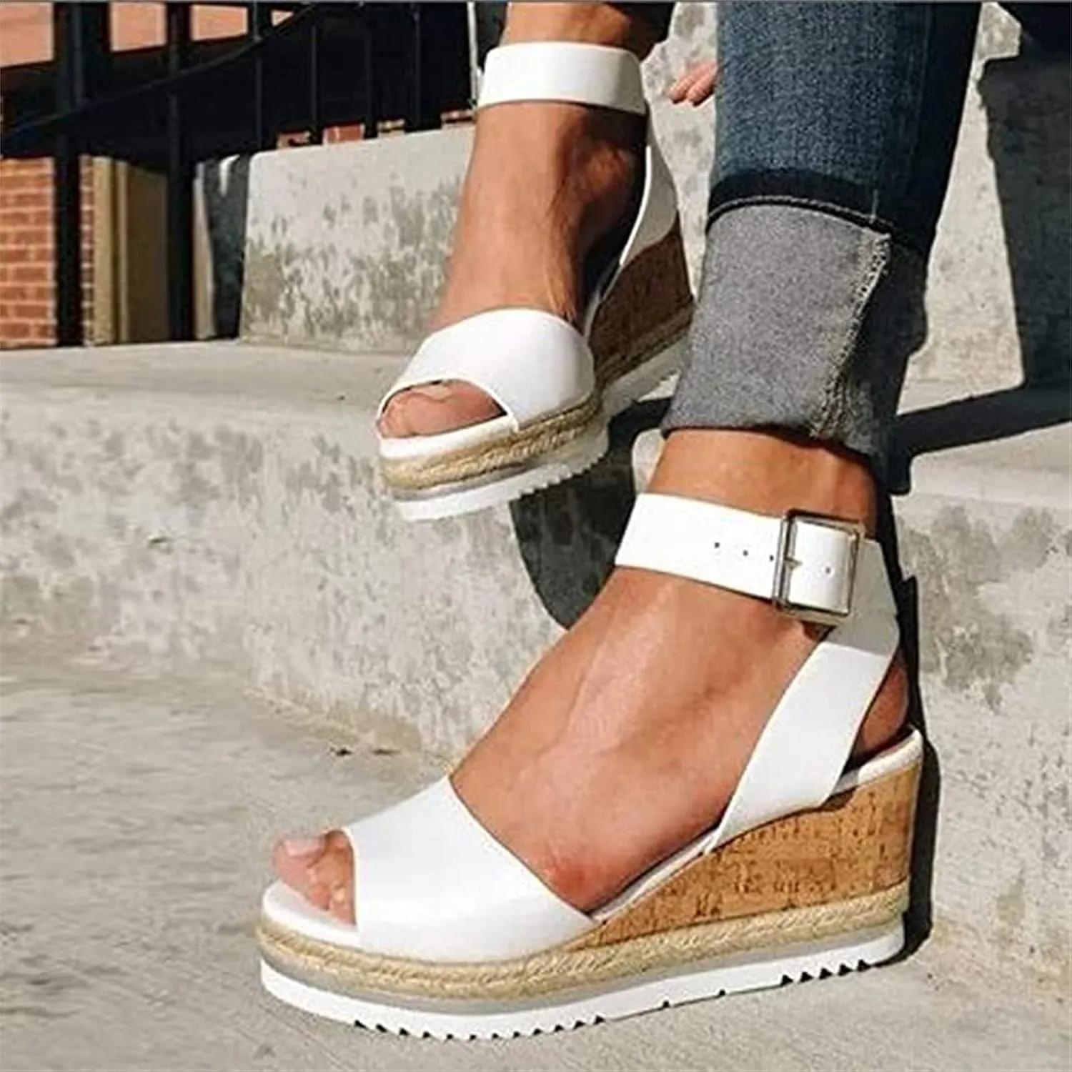 Ladmiple Summer Sandals for Women 2023 Platform Slip On Wedge Sandals Open Toe Casual Comfy Beach Party Mid Heeled Shoes