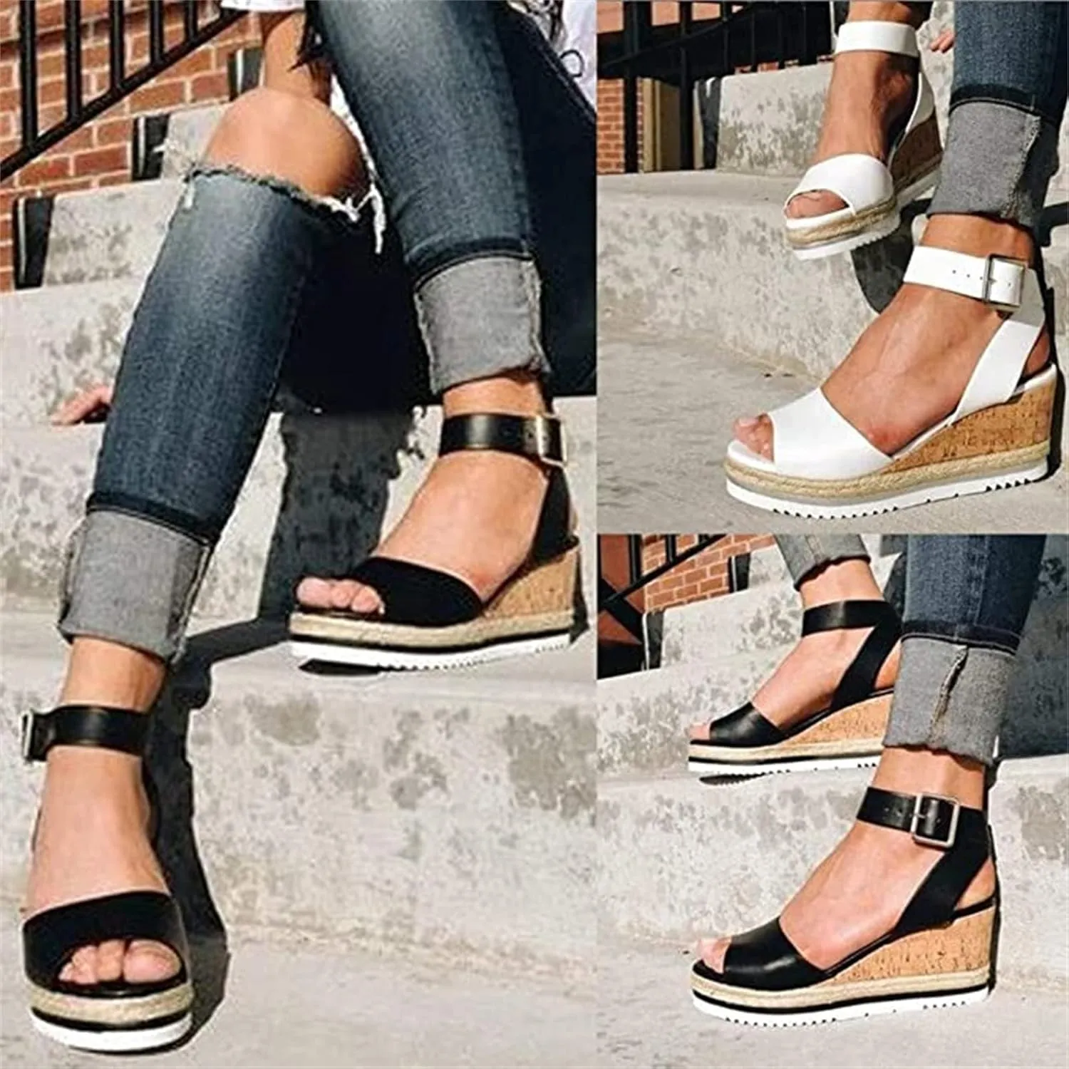 Ladmiple Summer Sandals for Women 2023 Platform Slip On Wedge Sandals Open Toe Casual Comfy Beach Party Mid Heeled Shoes