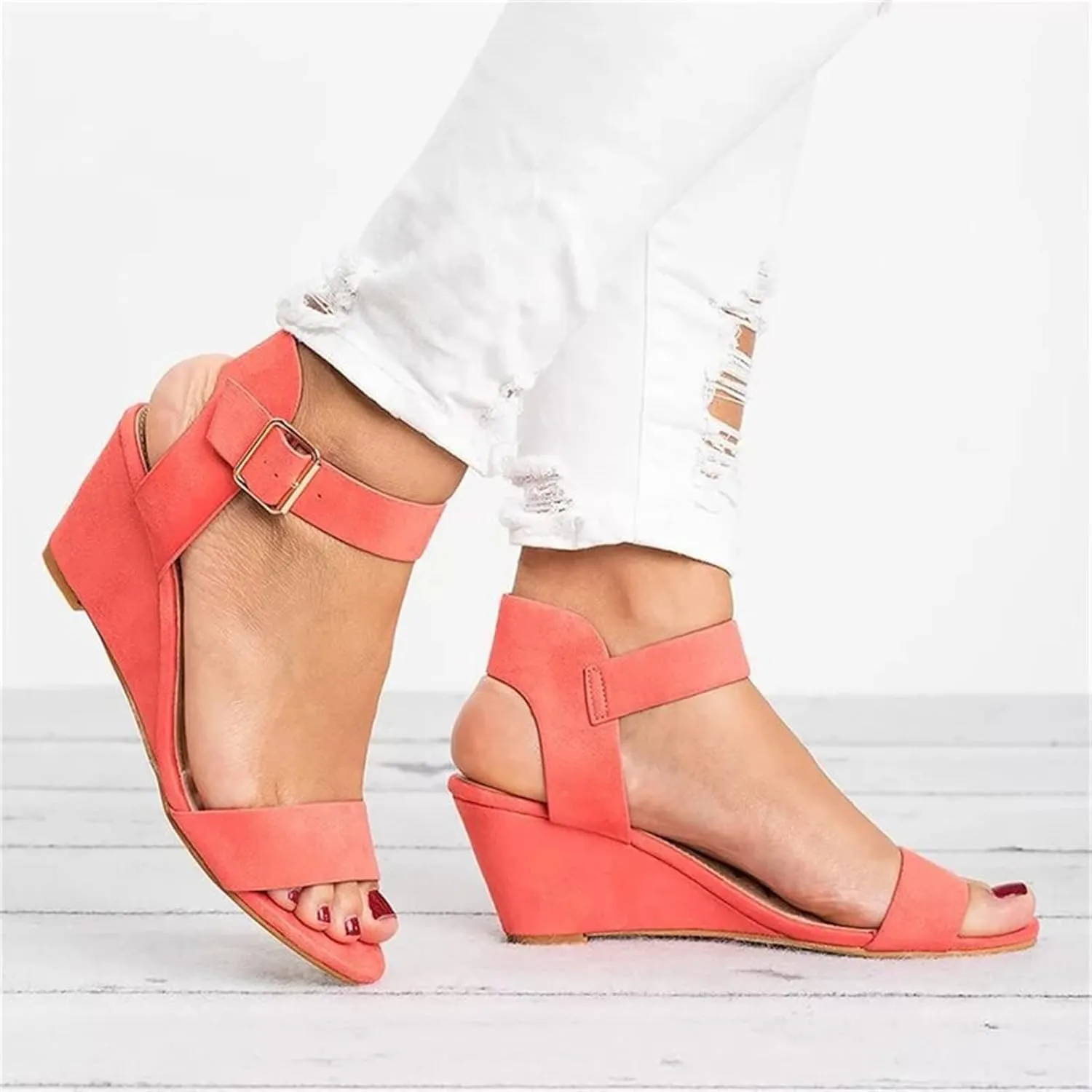 Ladmiple Wedge Sandals for Women Dressy 2023 Comfy Slip-On Ankle Strap Sandal Summer Casual Beach Shoe Open Toe Platform