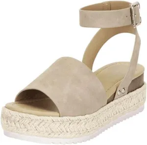 Ladmiple Wedge Sandals for Women Dressy Comfy Slip-On Ankle Buckle Sandals Summer Casual Beach Shoes Open Toe Platform