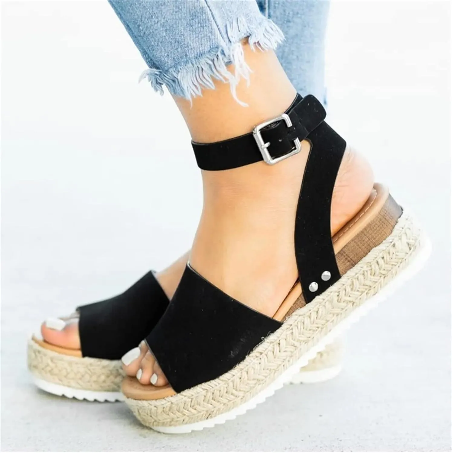 Ladmiple Wedge Sandals for Women Dressy Slip-On High Heel Sandal Summer Casual Beach Shoes Open Toe Espadrilles Platform