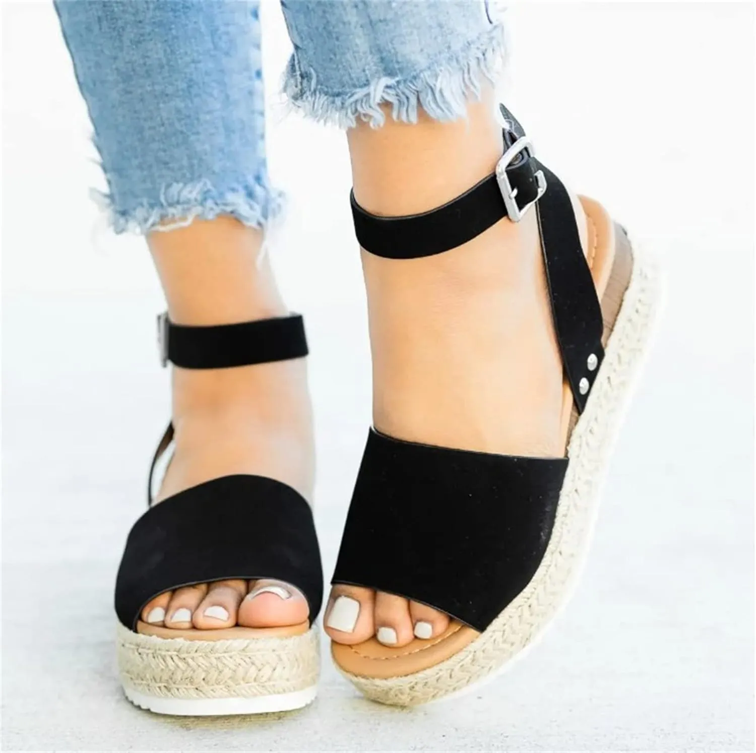 Ladmiple Wedge Sandals for Women Dressy Slip-On High Heel Sandal Summer Casual Beach Shoes Open Toe Espadrilles Platform