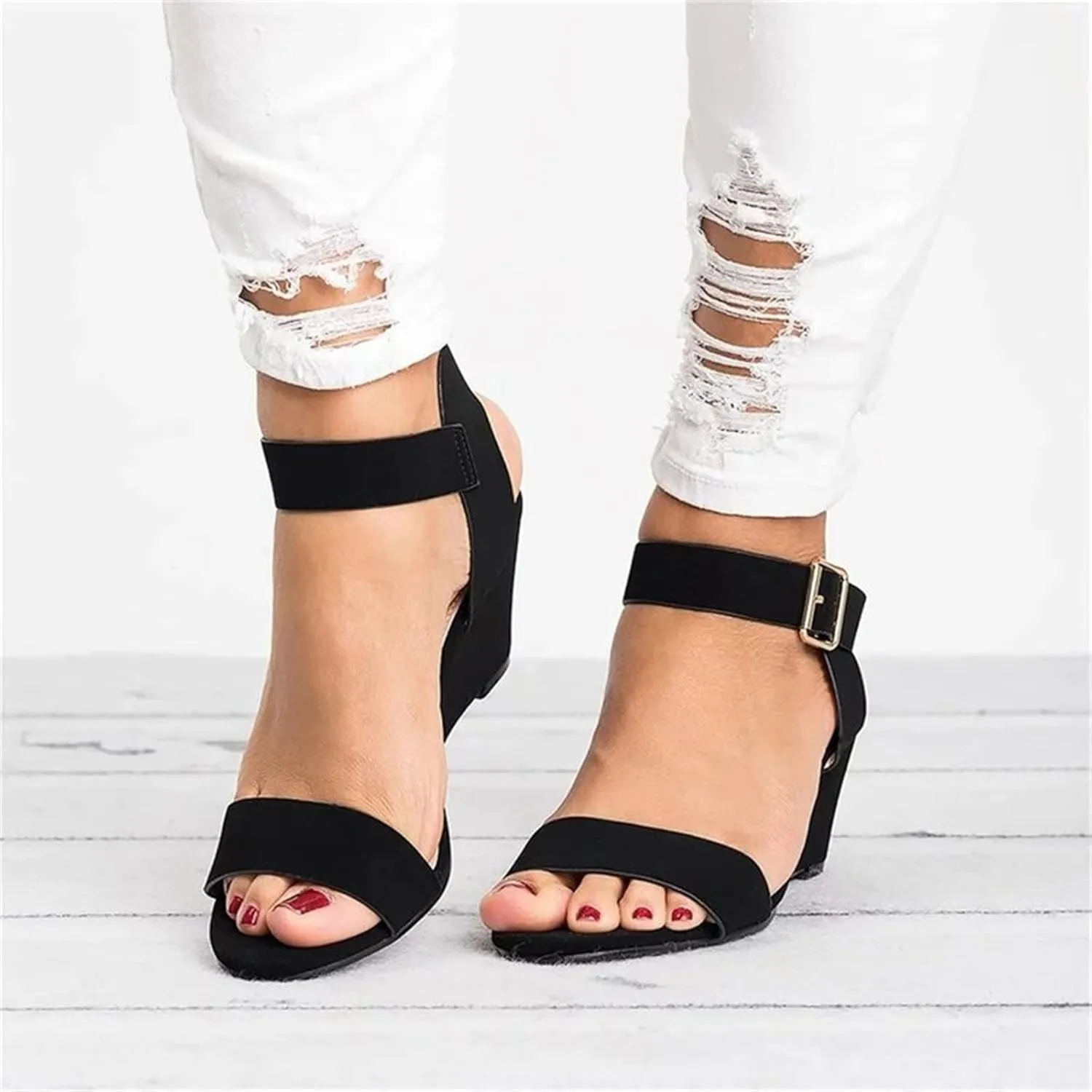 Ladmiple Wedge Sandals for Women Dressy Slip-On Low Heel Sandal Summer Casual Beach Shoes Open Toe Espadrilles Platform