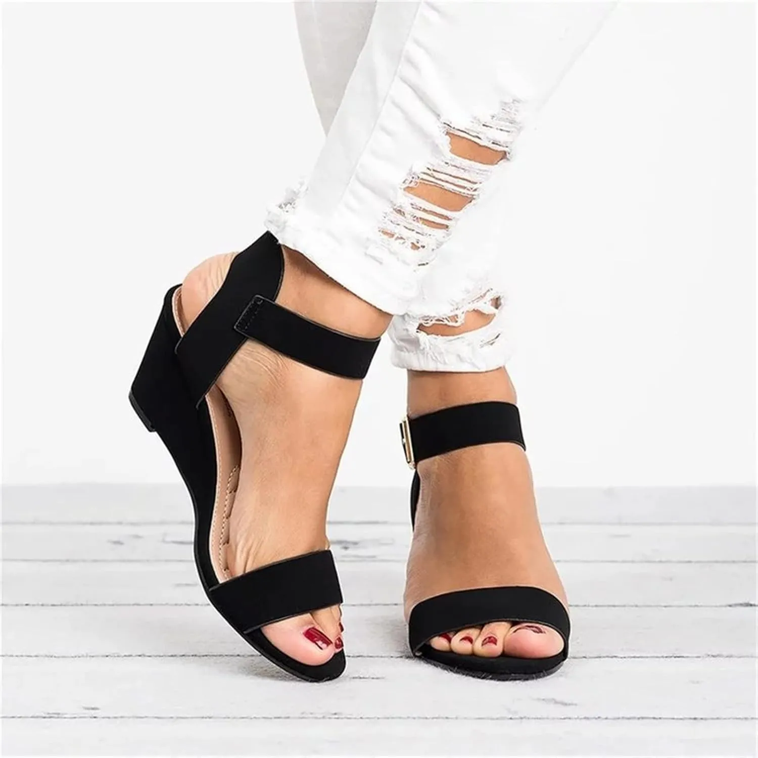 Ladmiple Wedge Sandals for Women Dressy Slip-On Low Heel Sandal Summer Casual Beach Shoes Open Toe Espadrilles Platform