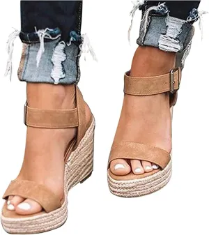 Ladmiple Wedge Sandals for Women Dressy Slip-On Sandal Summer Casual Beach Shoes Open Toe Ankle Buckle Platform Sandal
