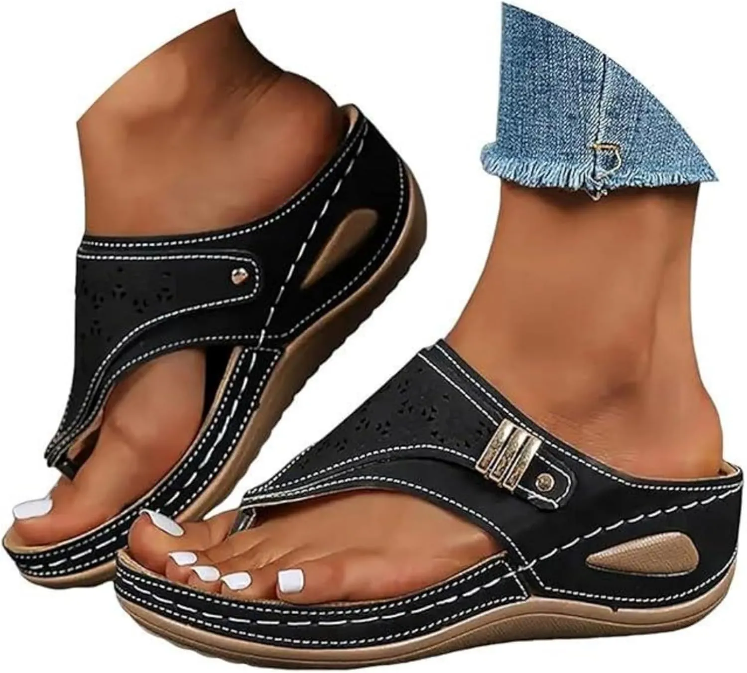 Ladmiple Womens Sandals Comfortable Dressy Arch Support Orthopedic Thong Flip Flops Soft Summer Beach Shoes Orthotic Slides