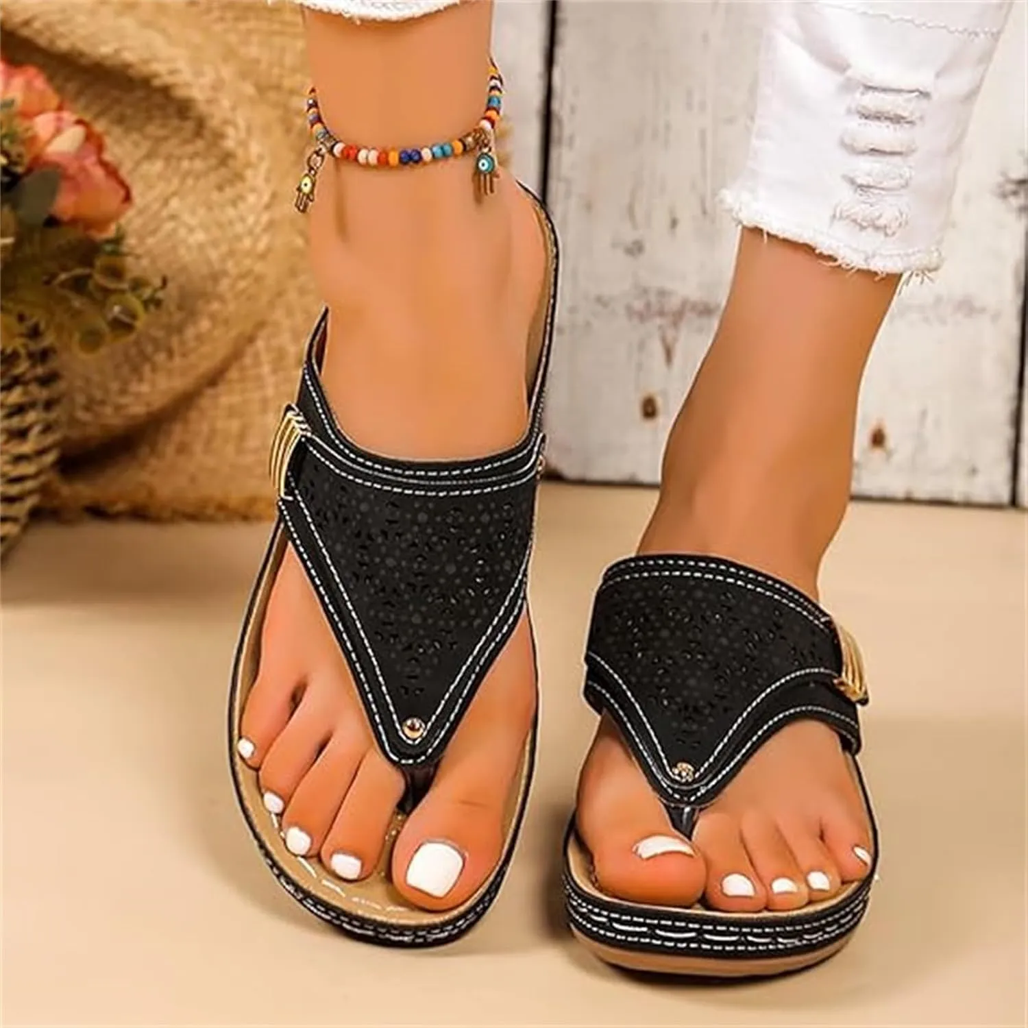 Ladmiple Womens Sandals Comfortable Dressy Arch Support Orthopedic Thong Flip Flops Soft Summer Beach Shoes Orthotic Slides