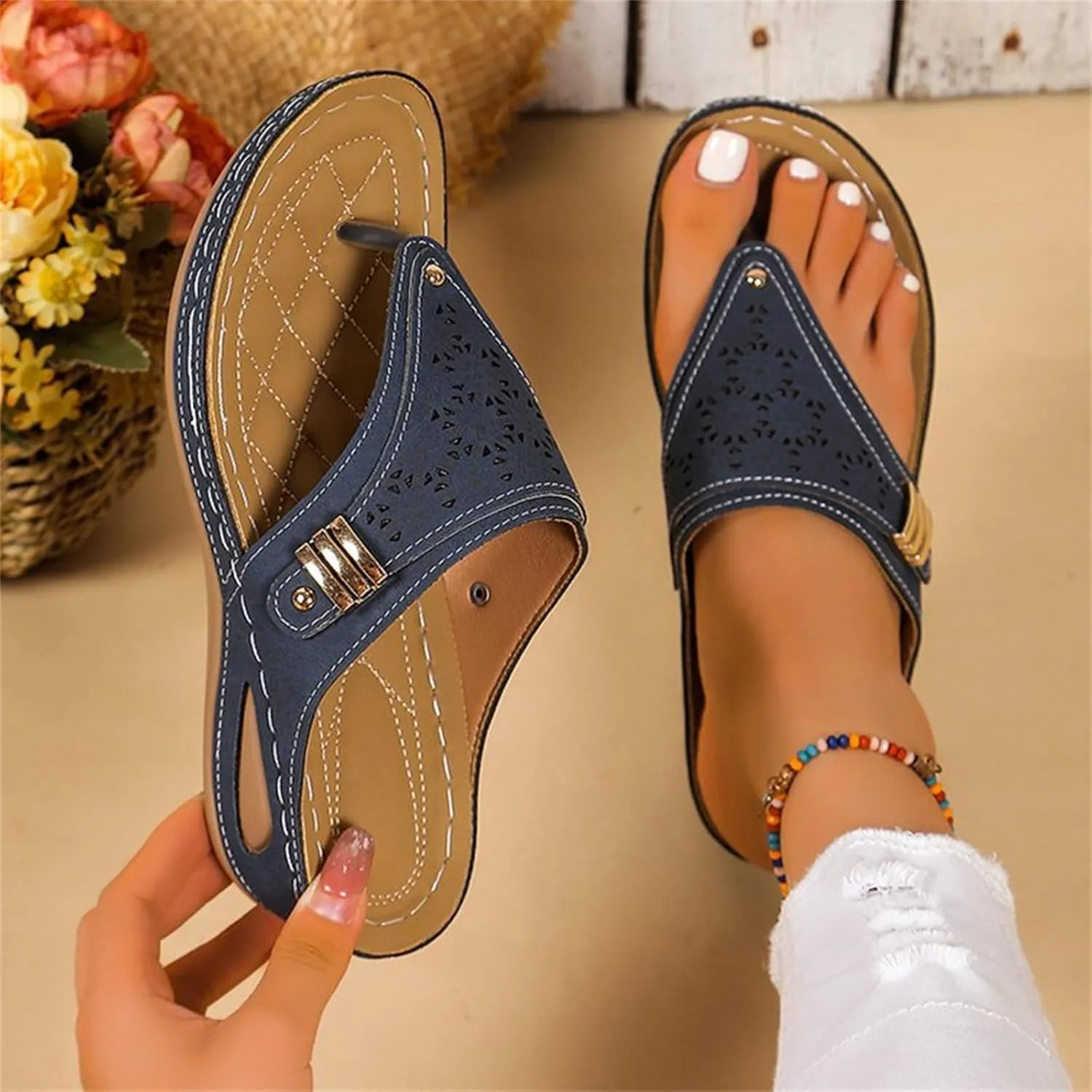 Ladmiple Womens Sandals Comfortable Dressy Arch Support Orthopedic Thong Flip Flops Soft Summer Beach Shoes Orthotic Slides