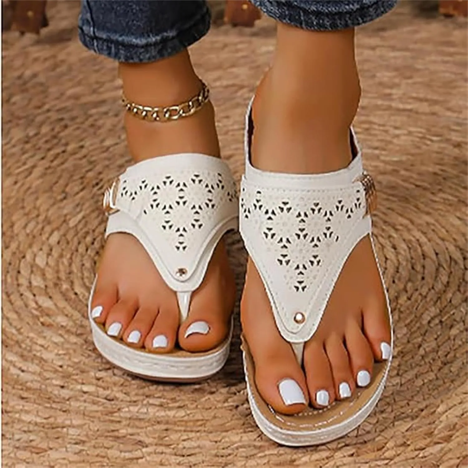 Ladmiple Womens Sandals Comfortable Dressy Arch Support Orthotic Slippers Open Toe Slides Summer Orthopedic Thong Flip Flops