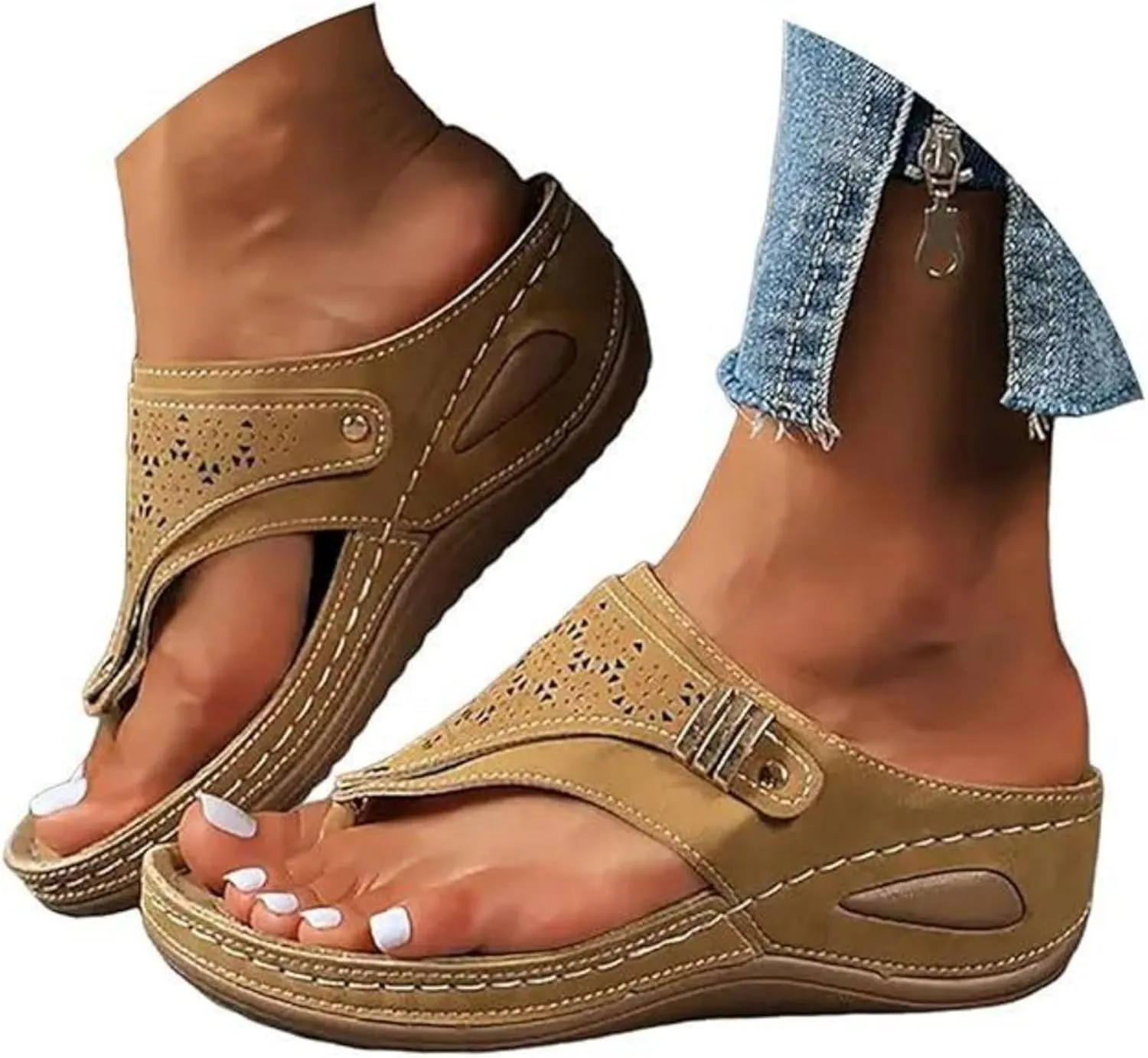 Ladmiple Womens Sandals Comfortable Dressy Arch Support Orthotic Slippers Open Toe Slides Summer Orthopedic Thong Flip Flops