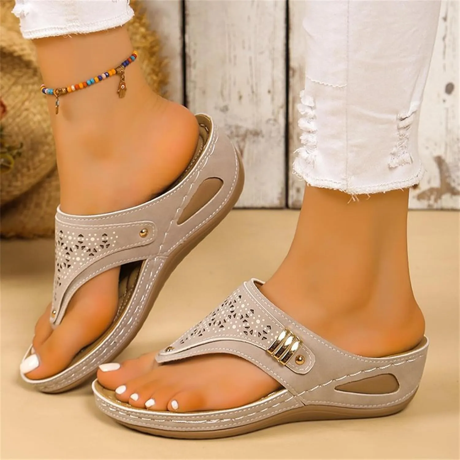 Ladmiple Womens Sandals Comfortable Dressy Arch Support Orthotic Slippers Open Toe Slides Summer Orthopedic Thong Flip Flops