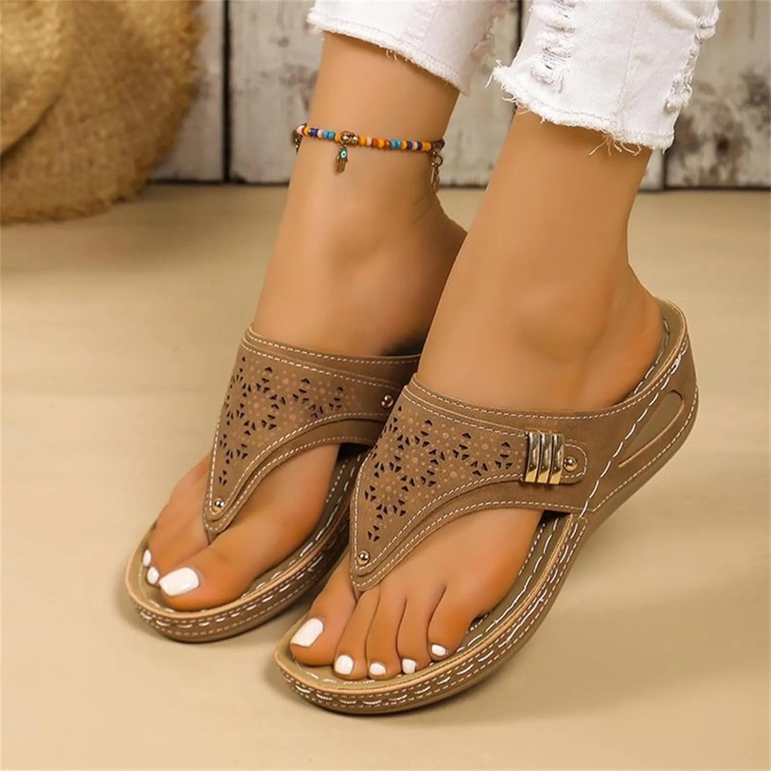 Ladmiple Womens Sandals Comfortable Dressy Arch Support Orthotic Slippers Open Toe Slides Summer Orthopedic Thong Flip Flops