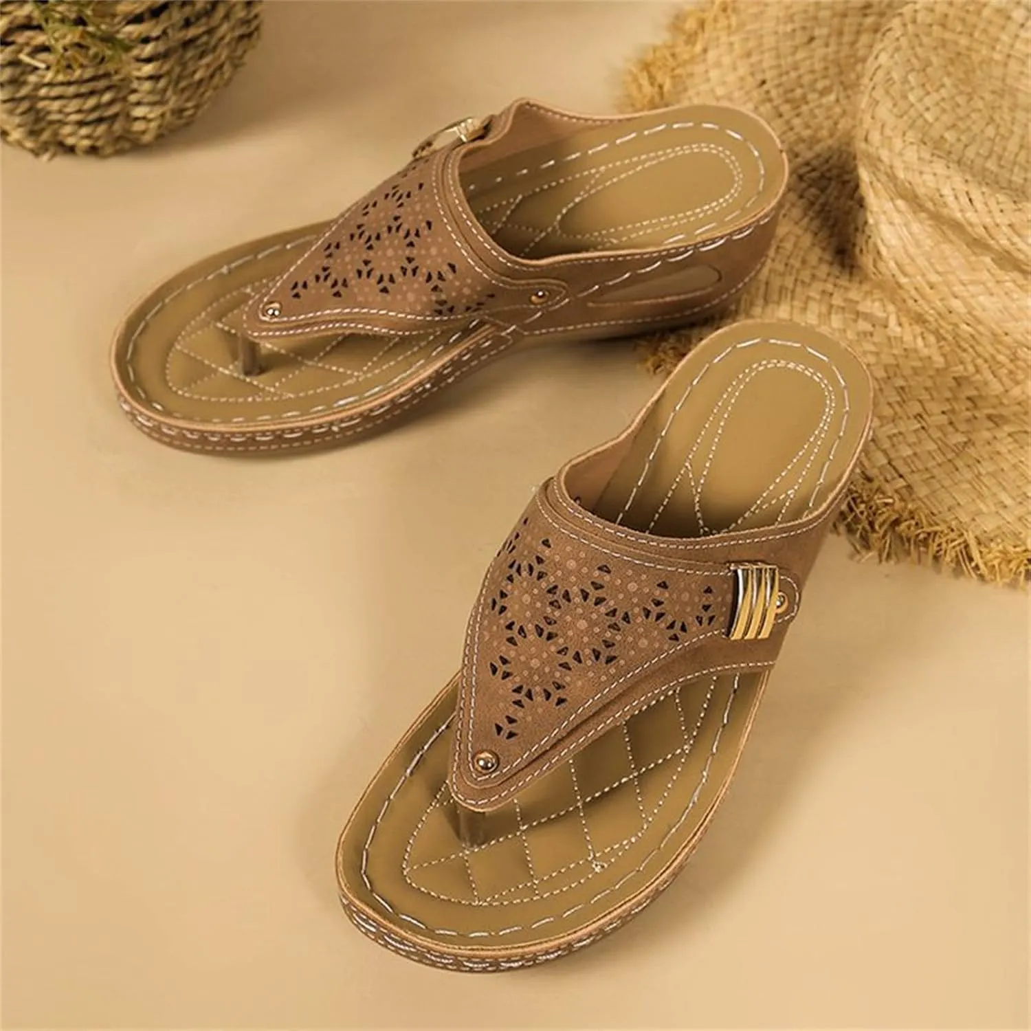 Ladmiple Womens Sandals Comfortable Dressy Arch Support Orthotic Slippers Open Toe Slides Summer Orthopedic Thong Flip Flops