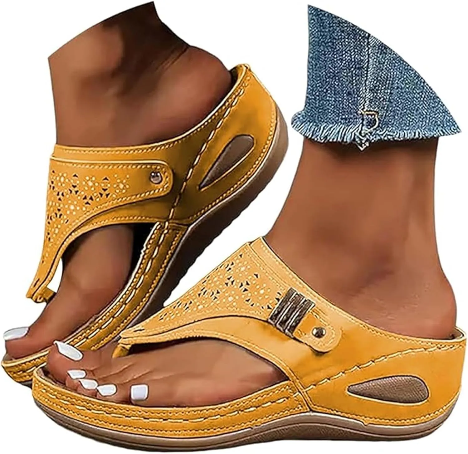 Lausiuoe Sandals For Women 2025 Comfortable Walking Orthotic Thong Flip Flops Summer Orthopedic Slippers With Arch Support