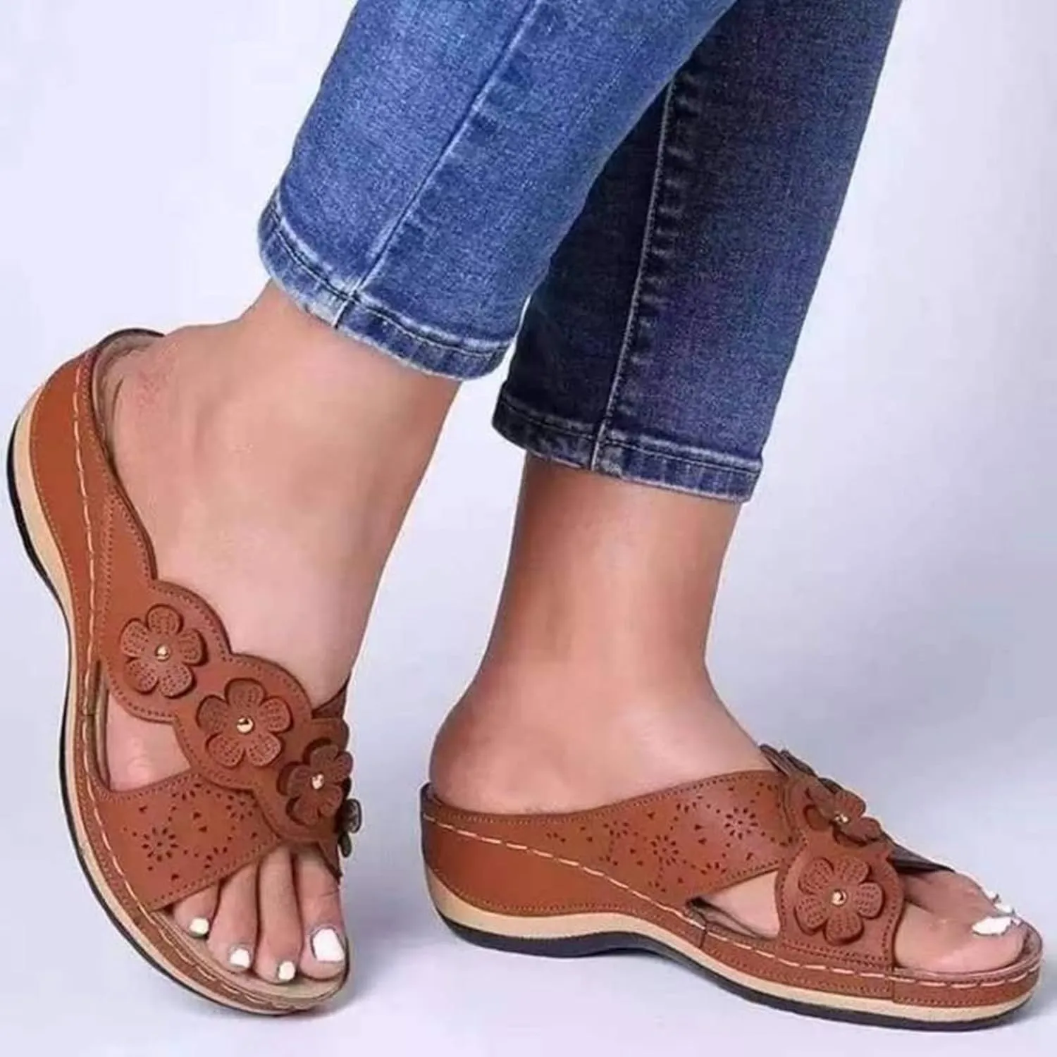Lausiuoe Sandals Women Comfortable Dressy Wedge Orthopedic Slippers Orthotic Flip Flops with Arch Support for Flat Feet