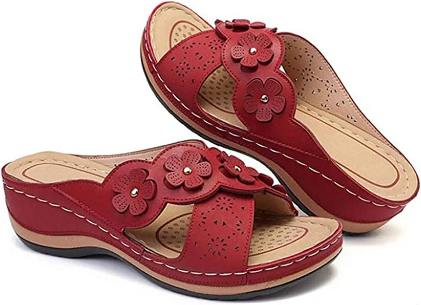 Lausiuoe Sandals Women Comfortable Dressy Wedge Orthopedic Slippers Orthotic Flip Flops with Arch Support for Flat Feet