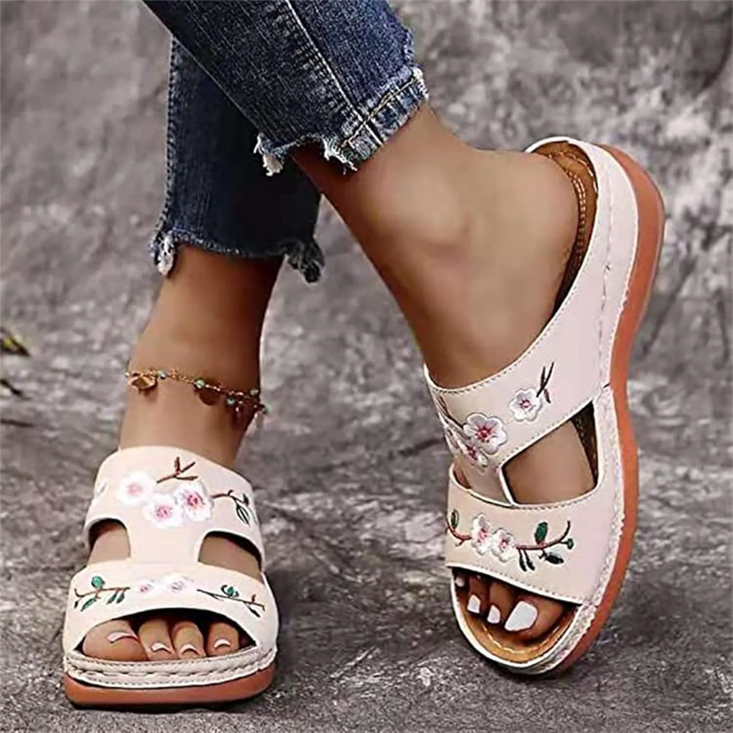 Lausiuoe Sandals Women Comfortable Dressy Wedge Orthopedic Slippers Orthotic Flip Flops with Arch Support for Flat Feet