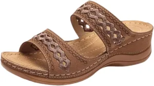 Lausiuoe Sandals Women Dressy Summer Flat Arch Support Orthopedic Slippers Wedge Heel Slip On Orthotic Slides Flip Flops