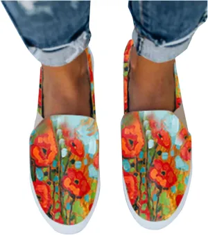 Masbird Sneakers for Women Walking Shoes Color Printing Canvas Loafers Fashion Platform Slip On Running Shoes Orange