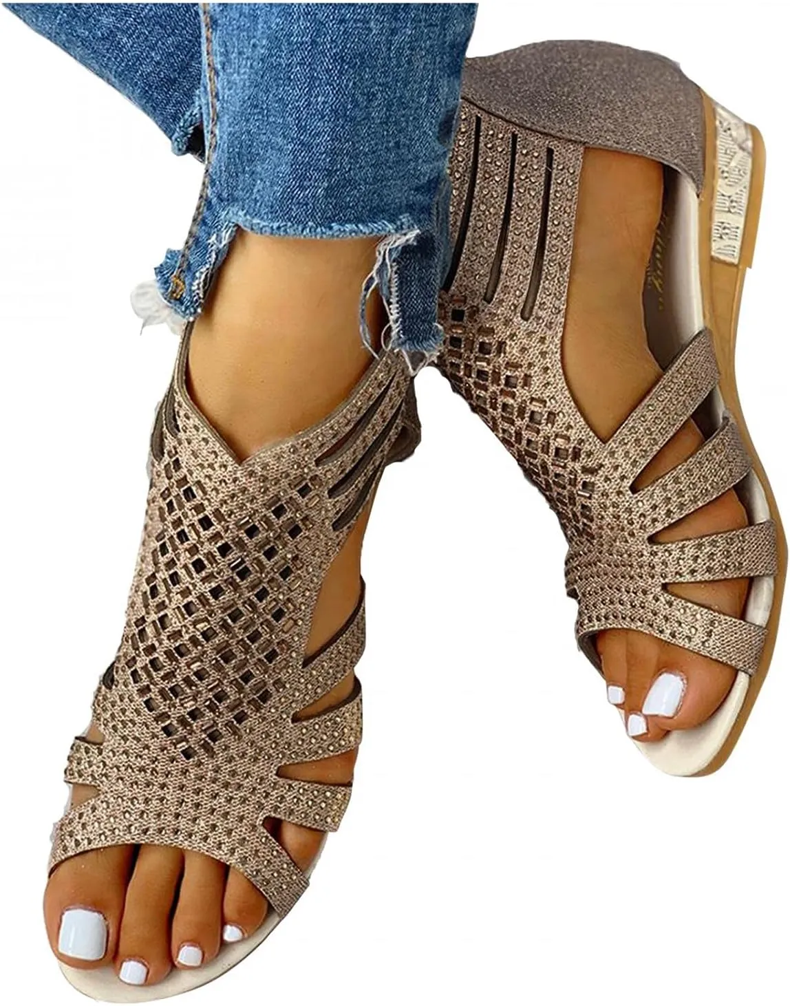 Masbird Wedge Sandals for Women Casual Summer Womens Sandals Wedges Platform High Ankle Strappy Open Toe Summer Beach Sandals