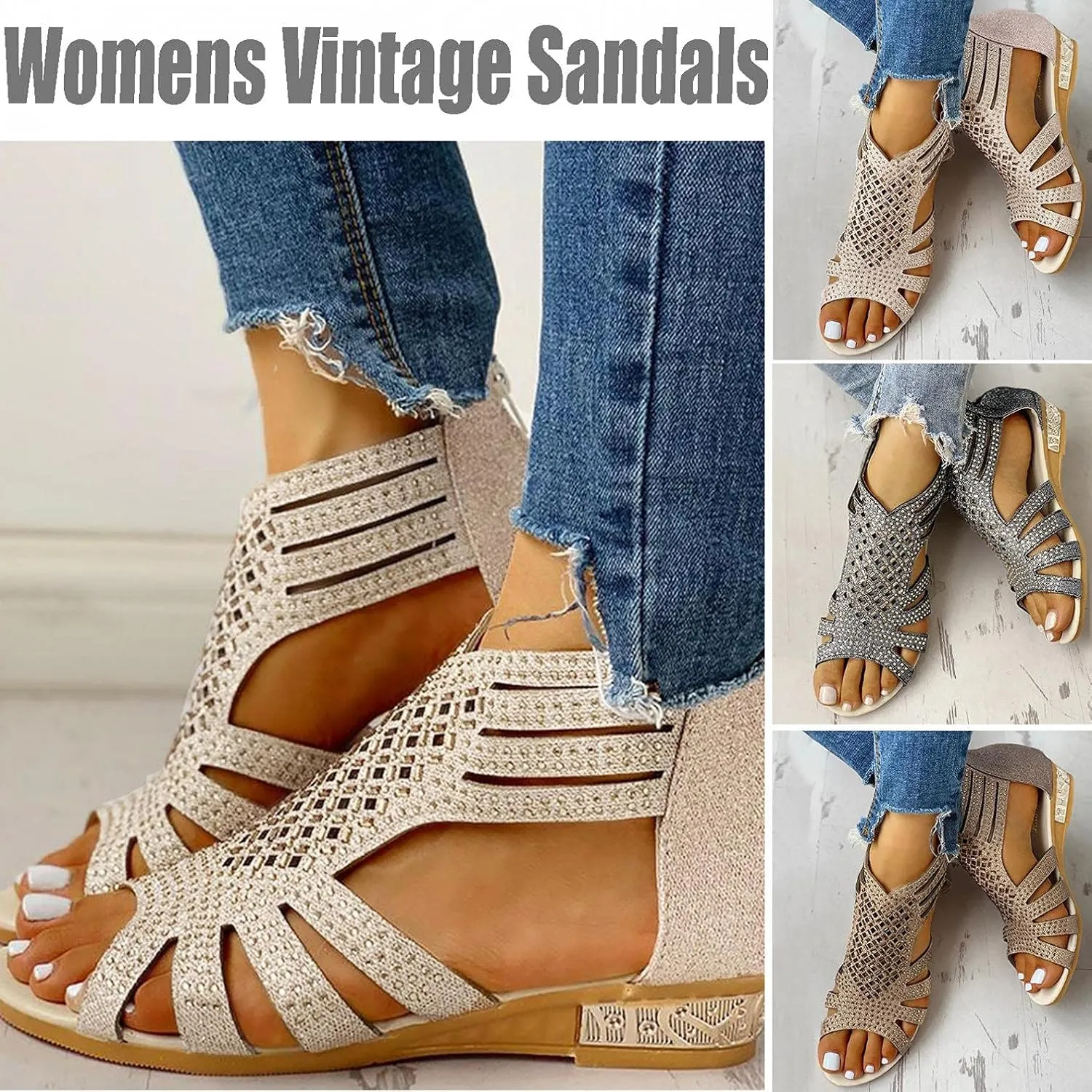Masbird Wedge Sandals for Women Casual Summer Womens Sandals Wedges Platform High Ankle Strappy Open Toe Summer Beach Sandals