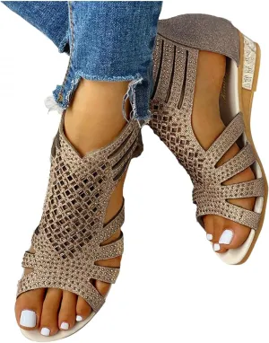 Masbird Wedge Sandals for Women Casual Summer Womens Sandals Wedges Platform High Ankle Strappy Open Toe Summer Beach Sandals