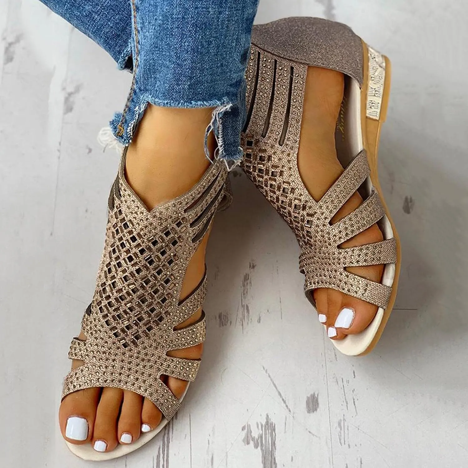 Masbird Wedge Sandals for Women Casual Summer Womens Sandals Wedges Platform High Ankle Strappy Open Toe Summer Beach Sandals