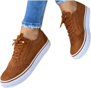 Masbird Women's Fashion Sneakers Fashion Sneakers for Women Womens Canvas Sneakers Low Top Lace Up Slip on Walking Shoes Canvas Casual Running Shoes Brown