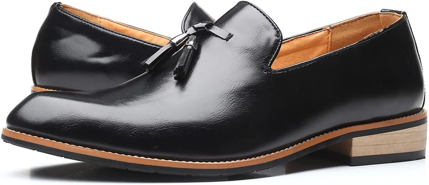 Men's Fashion High Top Leather Street Sneakers Sports Casual Shoes Fashion Style Men's Breathable Tassel Comfortable Business Slip On Work Leisure Solid Mens Ballet Shoes Leather (Black, 11.5)