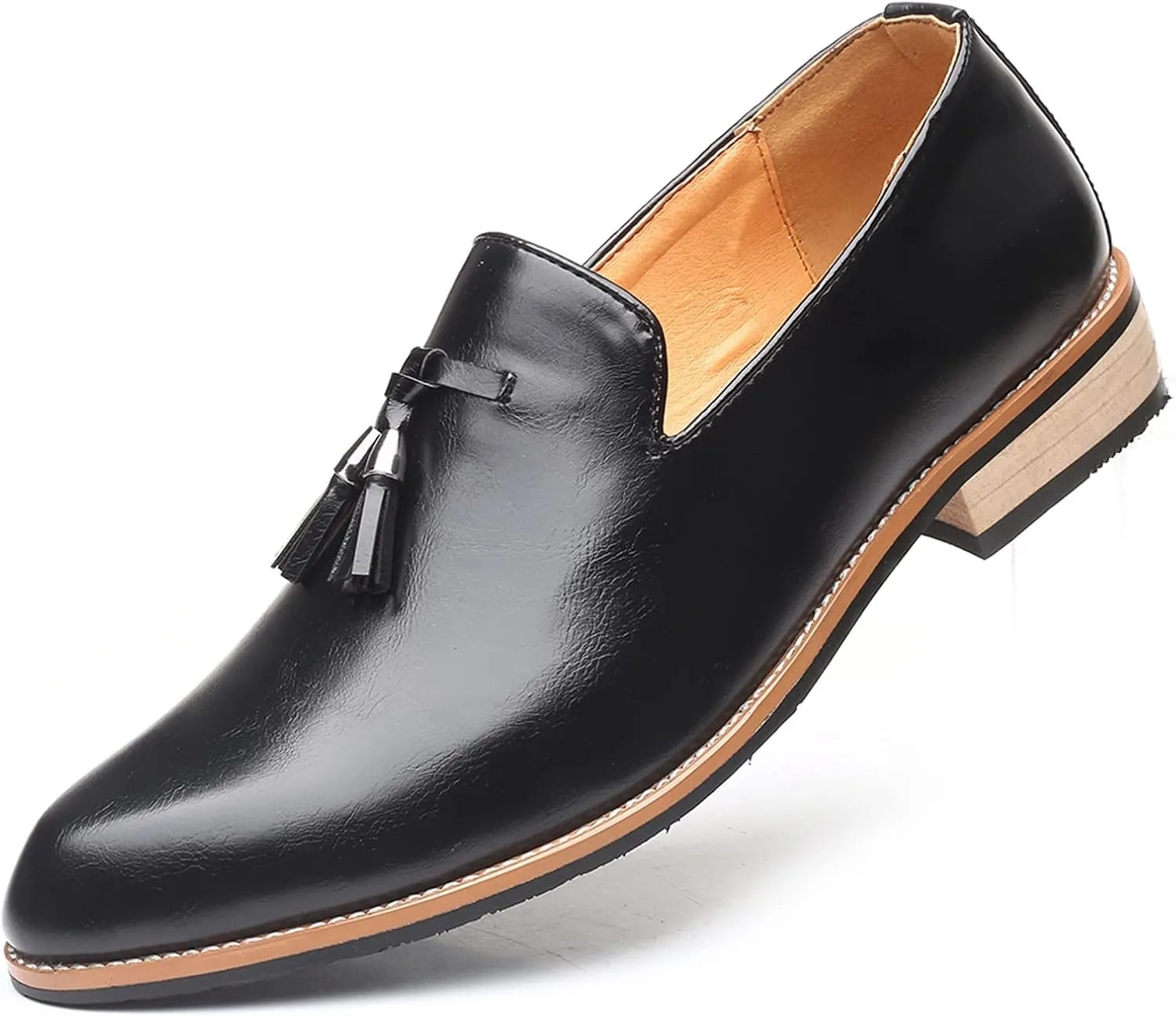 Men's Fashion High Top Leather Street Sneakers Sports Casual Shoes Fashion Style Men's Breathable Tassel Comfortable Business Slip On Work Leisure Solid Mens Ballet Shoes Leather (Black, 11.5)