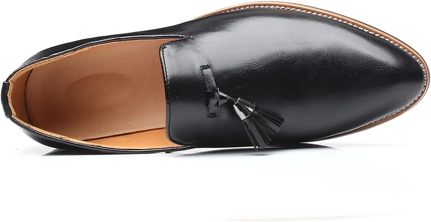 Men's Fashion High Top Leather Street Sneakers Sports Casual Shoes Fashion Style Men's Breathable Tassel Comfortable Business Slip On Work Leisure Solid Mens Ballet Shoes Leather (Black, 11.5)