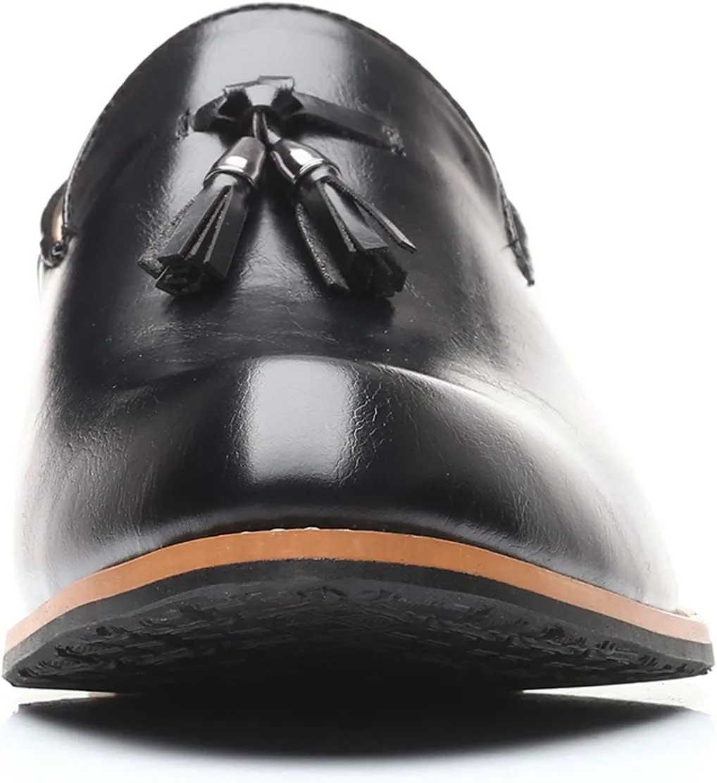 Men's Fashion High Top Leather Street Sneakers Sports Casual Shoes Fashion Style Men's Breathable Tassel Comfortable Business Slip On Work Leisure Solid Mens Ballet Shoes Leather (Black, 11.5)