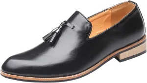 Men's Fashion High Top Leather Street Sneakers Sports Casual Shoes Fashion Style Men's Breathable Tassel Comfortable Business Slip On Work Leisure Solid Mens Ballet Shoes Leather (Black, 11.5)